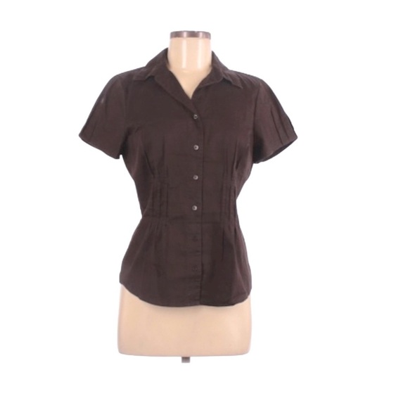 The Limited Brown Short Sleeve Collegiate Academia Button Up Short Sleeves Top - Picture 1 of 3